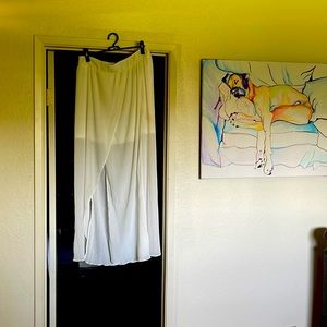 White sheer skirt with slit